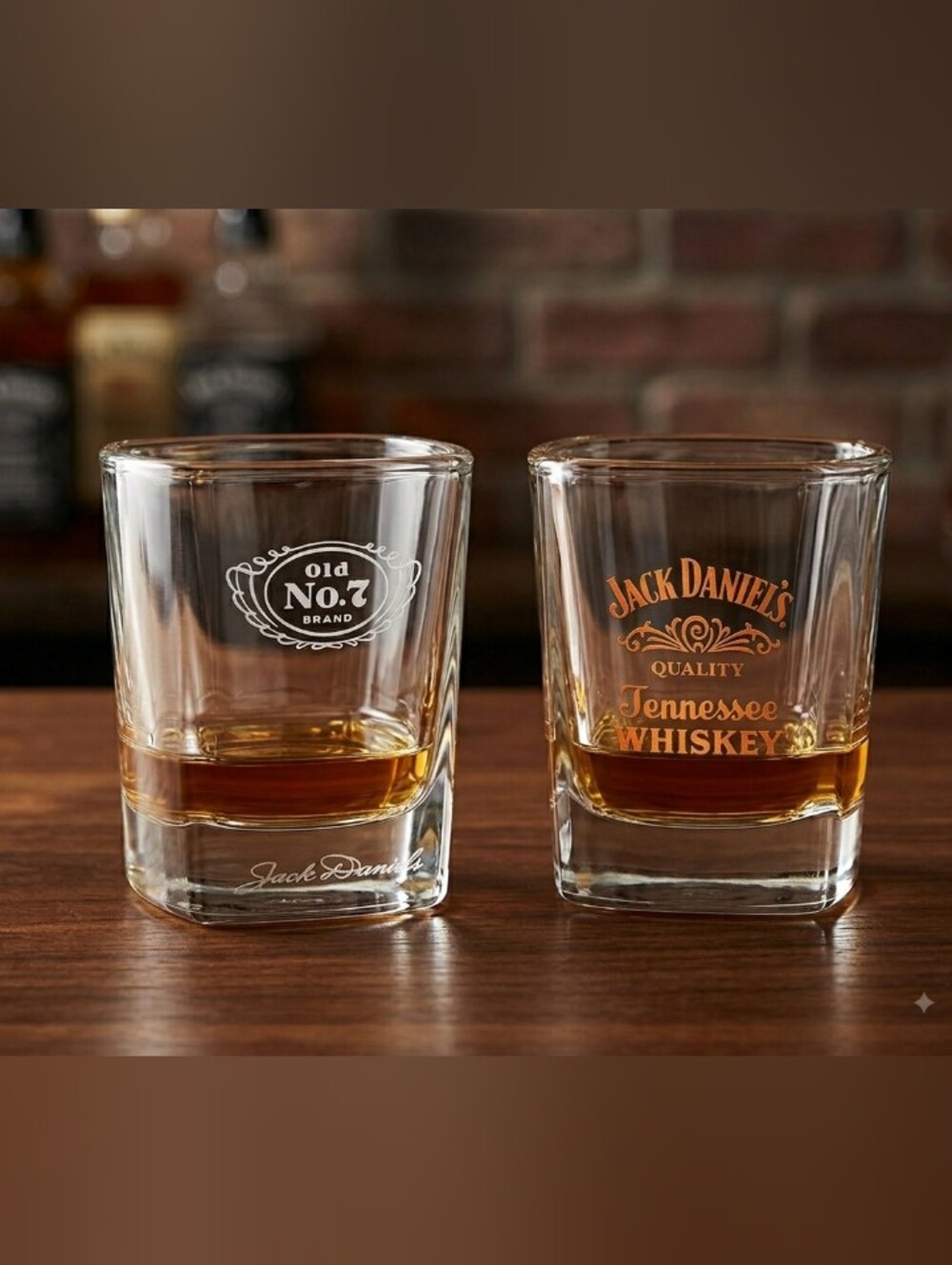Set of 2 Jack Daniel's Vintag Shot Glasses - Old No. 7 & Tennessee Whiskey Logos
